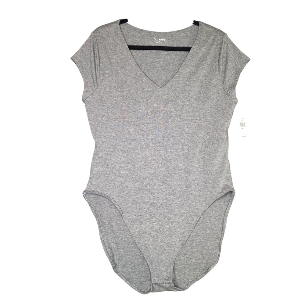 Old Navy Womens XL Grey V-Neck Short Sleeve Bodysuit 873053-08-1 NEW